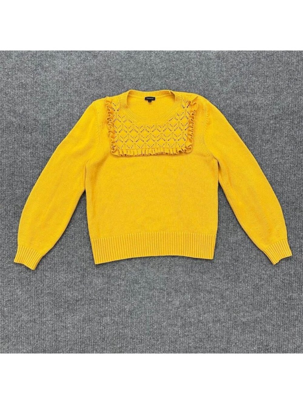 Talbots Ruffle Crewneck Textured Pointelle Bib Sweater Cottagecore Womens Large